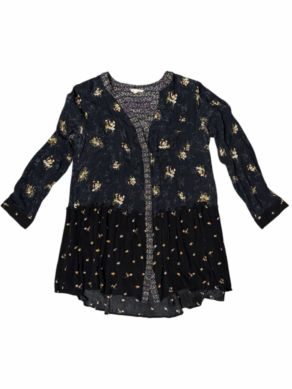 MYSTREE Women’s Black Floral Long Sleeve Peplum Top